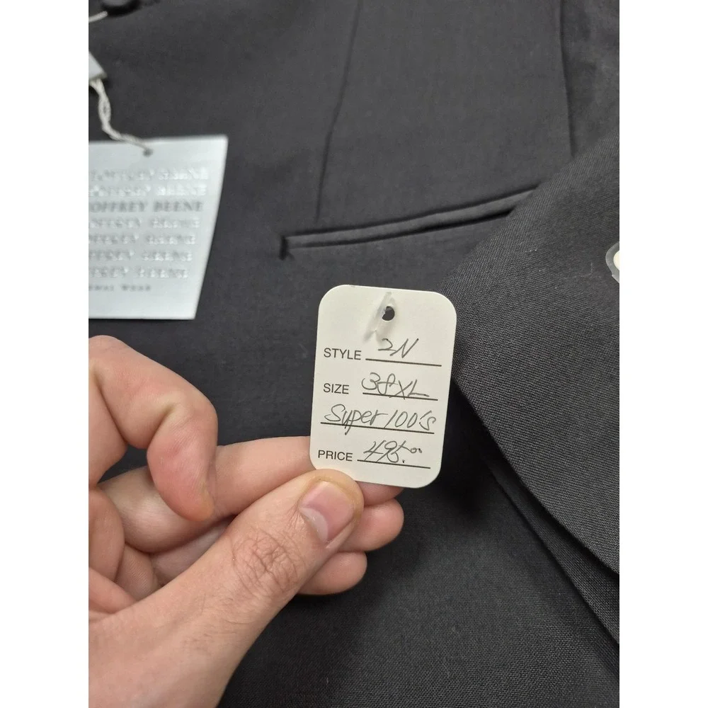 Geoffrey Beene Suit Jacket Mens 38 XLong Black Wool Super 100s Tuxedo NWT FLAW